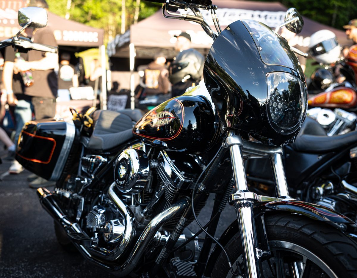 Black FXR with cafe fairing at the Proper Baggers show